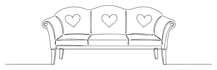sofa with hearts continuous one line drawing