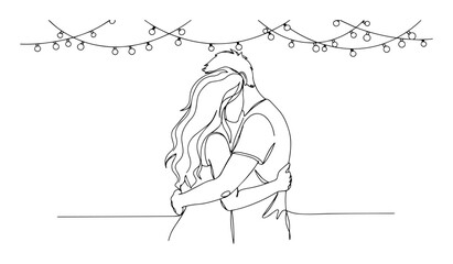romantic couple hugging continuous one line drawing