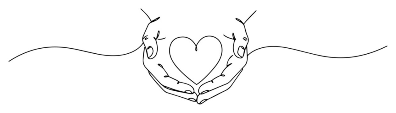 hands cupping heart shape line art