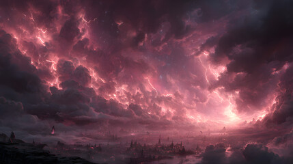 A hyper-detailed cosmic battlefield scene, radiant gates glowing in stormy crimson skies, legions of glowing angels with halos descending, rebel armies gathering beneath,