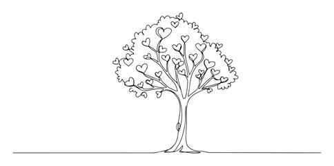 love tree with heart shaped leaves line art © Wieslaw
