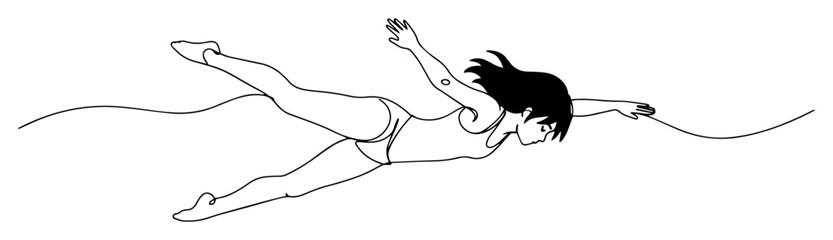 continuous line woman swimming freestyle vector
