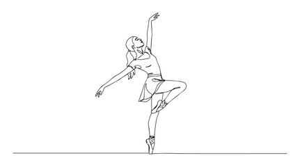 continuous line ballerina dancer elegant pose vector