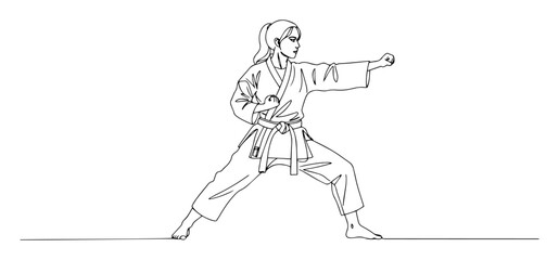 Obraz premium continuous line karate fighter in stance vector