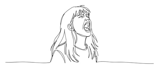 female screaming portrait contour monoline vector lineart thin outline sketch