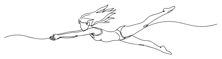 Fototapeta premium woman swimming front crawl contour monoline vector lineart thin outline sketch