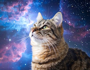 Tabby cat gazing at stars