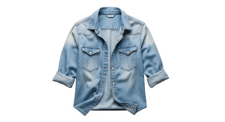 Denim shirt with rolled-up sleeves fashion shot isolated PNG with Transparent Background