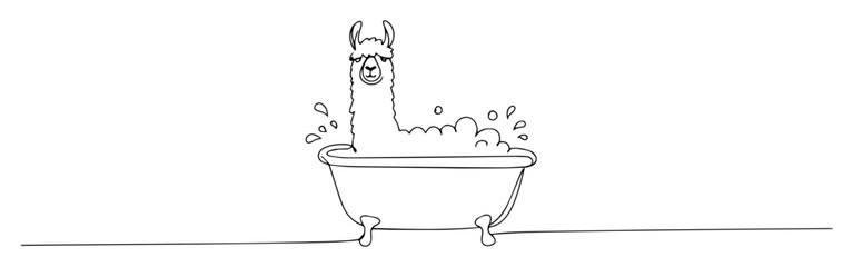 llama in bathtub taking a bath one continuous line drawing © Wieslaw
