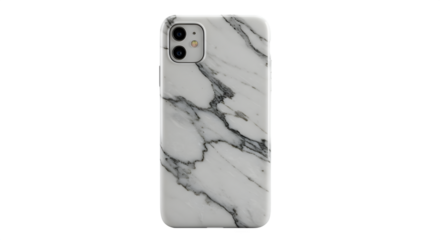 White marble phone case shines. Product photography for sleek phone accessory, branding.