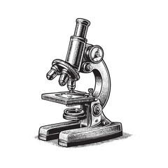 Engrave of Microscope with Detailed Line Work and Shading in Black and White