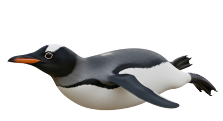 Gentoo penguin swimming underwater isolated PNG with Transparent Background