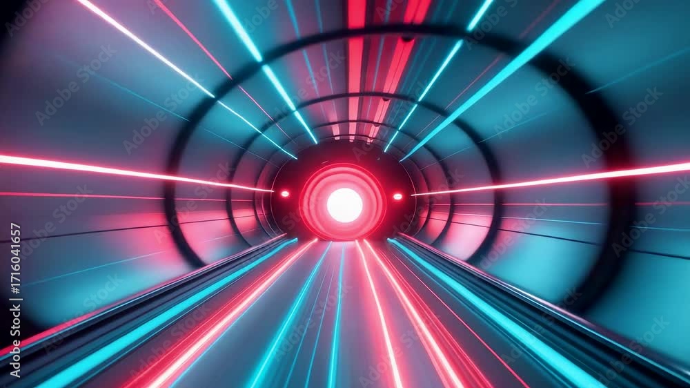 Aufkleber glowing neon tunnel with radiant red and blue light beams creating a high speed sci fi corridor effe