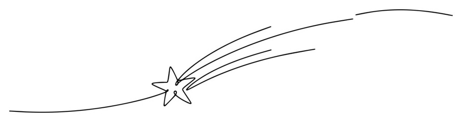 one continuous line drawing of a falling shooting star or comet in the night sky wish symbol vector lineart