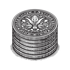 Detailed engraving style Coin stack   