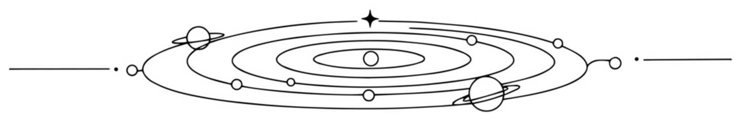 single continuous line drawing of a solar system with planets orbiting a central sun astronomy vector sketch © Wieslaw