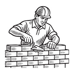 man build wall brick in Engraved Vintage Style