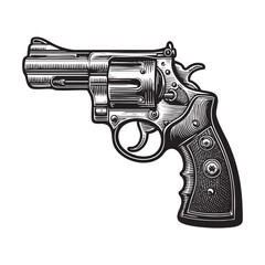 Vector of Revolver handgun hand drawn black and white graphic vector illustration