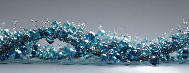 Sparkling blue and teal gemstones arranged in a flowing wave pattern.