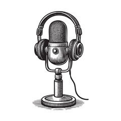 Classic microphone in Detailed Black and White Illustration