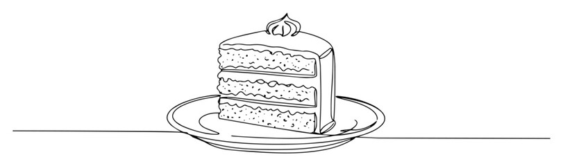 slice of layered cake on plate monoline thin lineart vector design