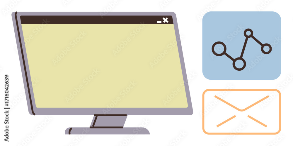 Poster computer monitor alongside a link analysis graph and email icon in minimalist style. ideal for techn