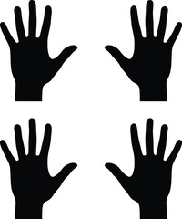 Hand silhouette vector set, black palm illustration, open finger gesture, front and back view, symmetrical hand icon, anatomy clipart, graphic element