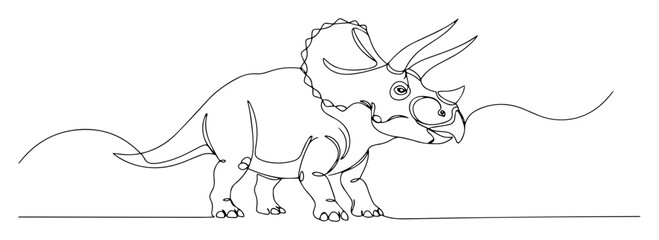 single continuous line drawing of a triceratops horned dinosaur prehistoric animal vector illustration © Wieslaw