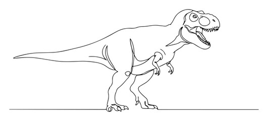 one continuous line drawing of a tyrannosaurus rex t-rex predator dinosaur vector design