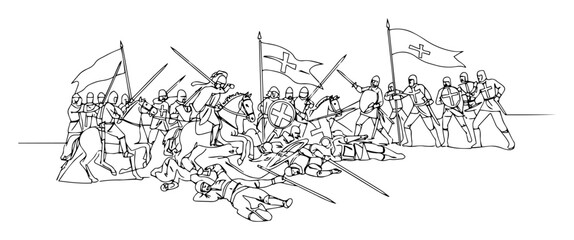 Obraz premium knights charging into battle medieval warfare vector monoline lineart