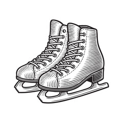 Engraved Illustration of Ice skating shoe ink sketch. Vector isolated on transparent background.