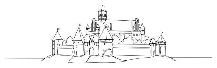 single one line drawing of the historic malbork castle in poland famous teutonic fortress landmark vector design © Wieslaw