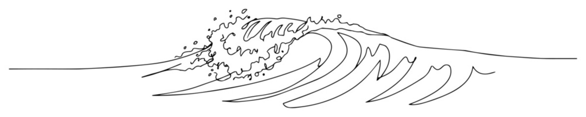 single continuous line drawing of a big crashing ocean sea wave for a surfing club logo identity vector lineart