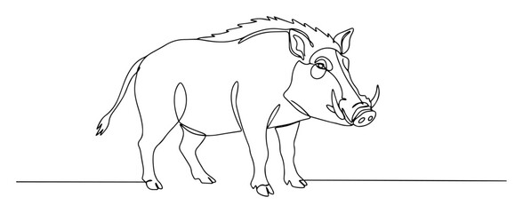 wild boar walking in natural habitat monoline thin lineart vector design
