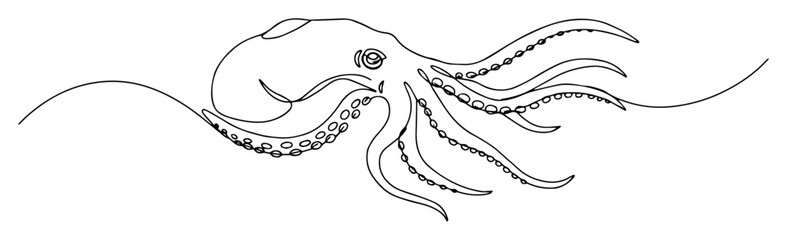 octopus with swirling tentacles deep sea lineart vector