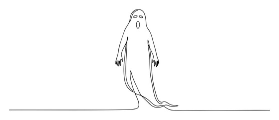 a cute floating ghost in a sheet a halloween spooky character continuous one line drawing vector doodle