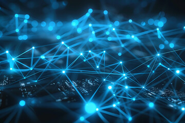 Obraz premium デジタルネットワークの抽象背景（ノードとリンクのひかり）