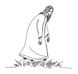 wandering hooded ghostly figure silhouette monoline vector outline