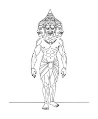 standing three faced hindu god statue monoline thin lineart vector design