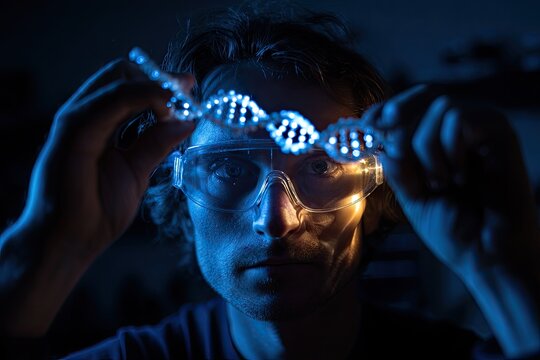 Person Wearing Futuristic Brain-Computer Interface Headset.