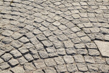 A background of a section of a street paved with granite stone