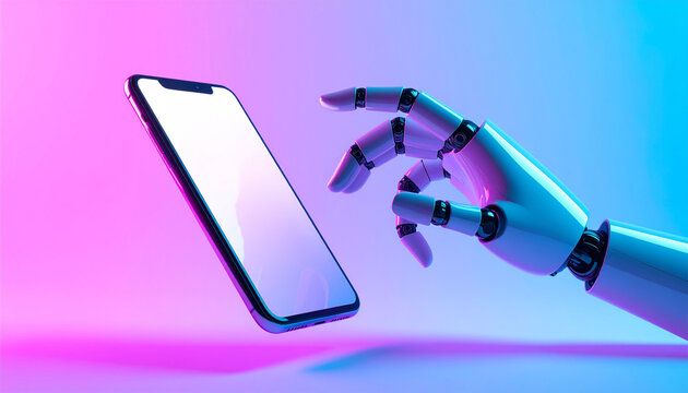 Robotic Hand Interacting with Smartphone Futuristic Tech and Innovation