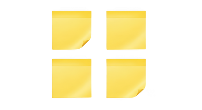 Four Blank Yellow Sticky Notes