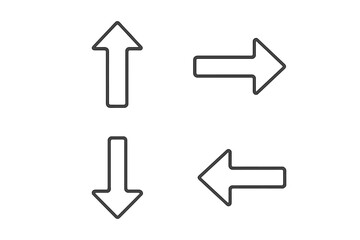 Arrow icon set. Up, down, left, right direction symbols. Navigation pointer collection. Simple line art for UI, UX, and web design. Vector outline with editable stroke.