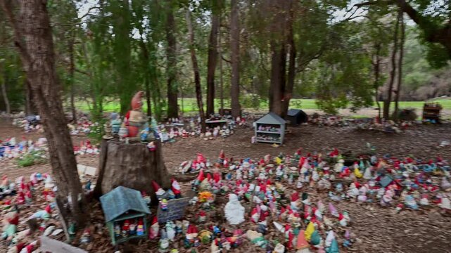 colorful and vibrant collection of cute little garden gnomes at Gnomesville, a popular tourist destination near Bunbury in the south west of Western Australia.