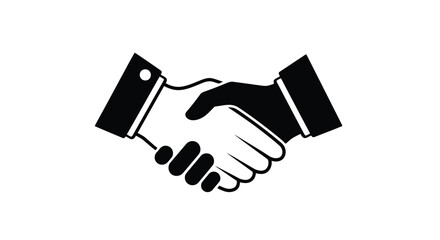 Vector illustration of black and white icon of two hands shaking, symbolizing agreement and partnership, vector illustration of