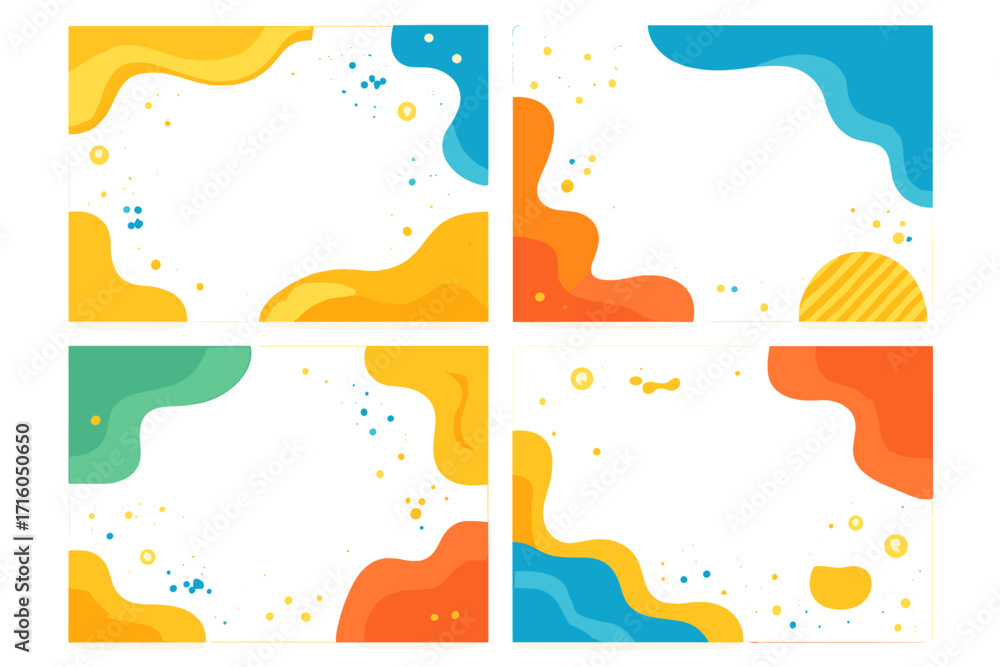 Poster set of abstract colorful liquid style frames. modern fluid amoeba shapes for banners. vector backgro