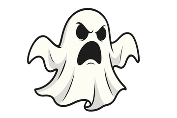 Angry ghost vector illustration. Flying phantom character for Halloween. Spooky monster icon with a scary face. Cartoon spirit isolated on a white background. Boo concept.