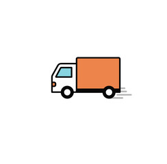 Flat Vector Illustration of Orange Cargo Delivery Truck Side View – Logistics and Transportation Vehicle