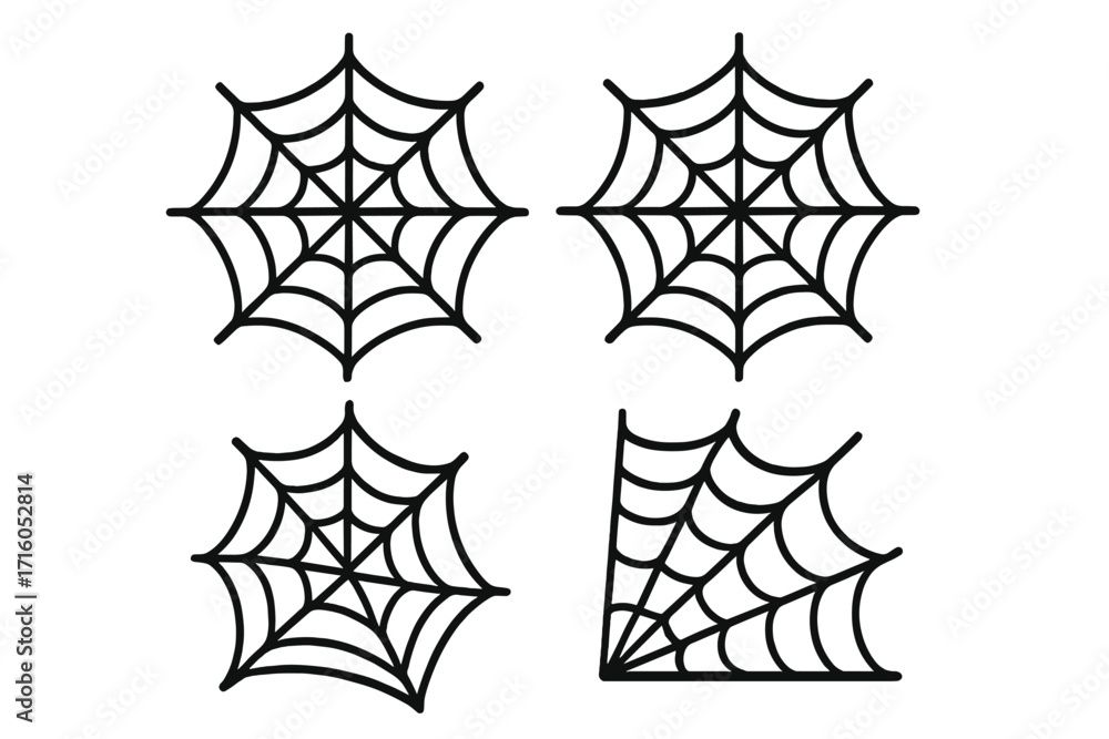 Poster spiderweb icon set and cobweb symbol collection. vector line art illustration for halloween design. 